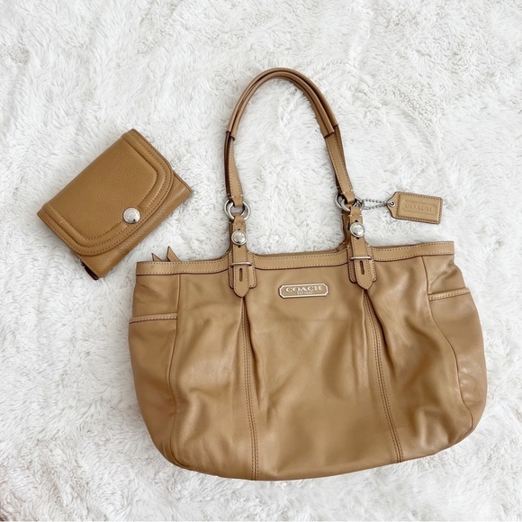 COACH Gallery Leather Tote Shoulder Bag + Wallet Camel Brown - Picture 3 of 16